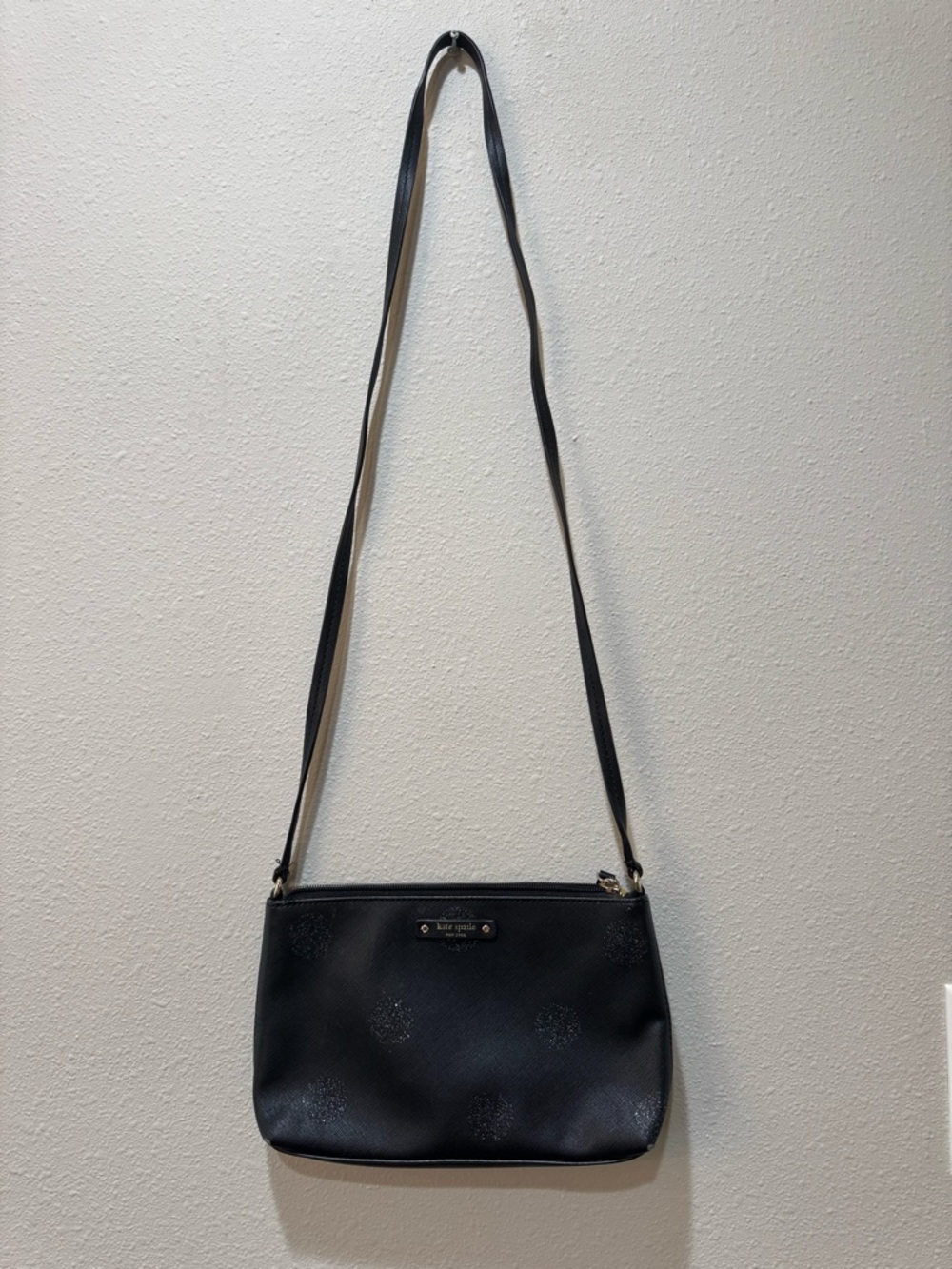 kate spade Black Leather Crossbody Bag with Subtle Logo Plaque